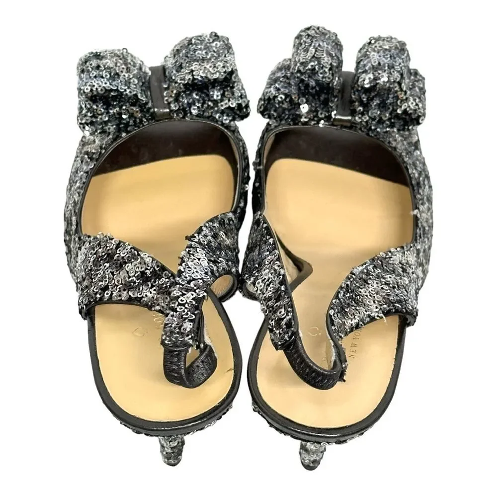KATE SPADE Charm Micro Sequin Silver Slingback Pumps Heels Peep Toe Bow 8